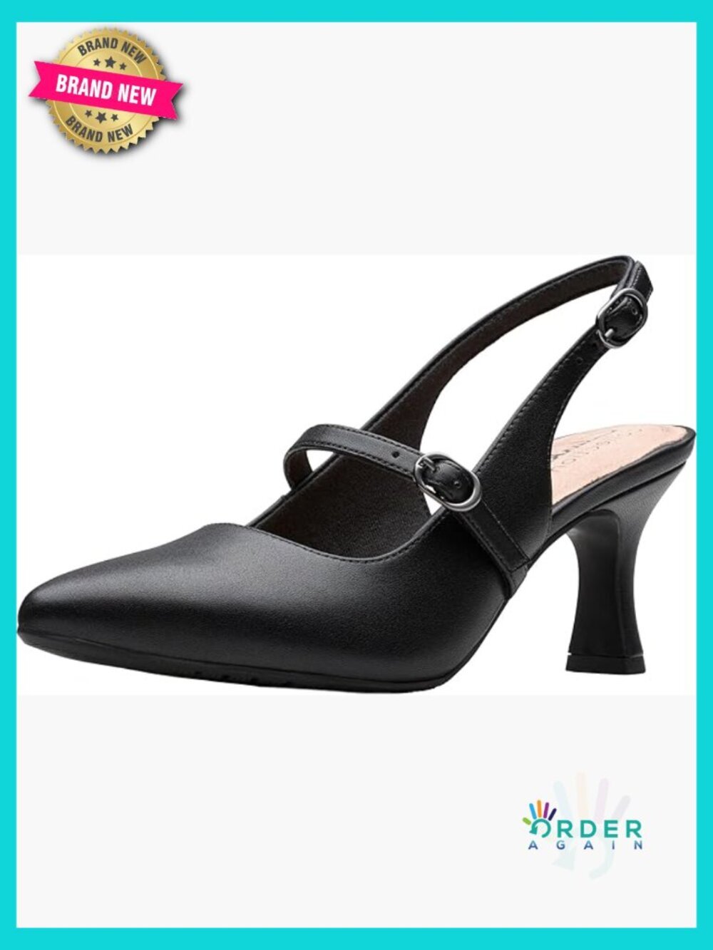Slingback Pumps with Gold Buckle Comfort Foam Footbed